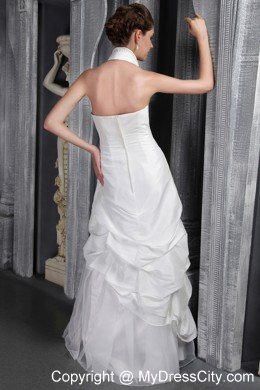 Beaded A-Line Floor-length Taffeta Wedding Dress with Halter