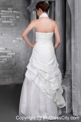 Beaded A-Line Floor-length Taffeta Wedding Dress with Halter