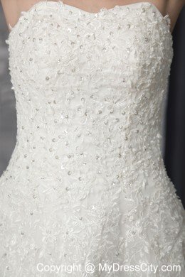 Appliques Strapless Court Train Tulle and Lace Bridal Dress