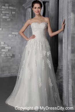 Sweetheart Sweep Train Tulle and Add Stock Lace Wedding Dress