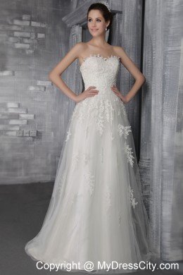 Sweetheart Sweep Train Tulle and Add Stock Lace Wedding Dress