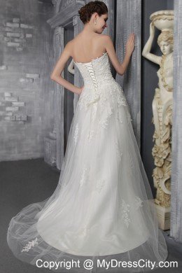 Sweetheart Sweep Train Tulle and Add Stock Lace Wedding Dress