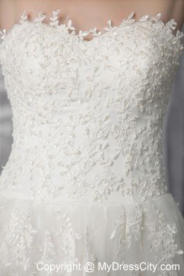 Sweetheart Sweep Train Tulle and Add Stock Lace Wedding Dress