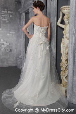 Sweetheart Sweep Train Tulle and Add Stock Lace Wedding Dress