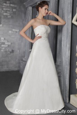 Appliques Empire Strapless Taffeta Wedding Dress with Brush Train