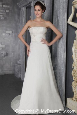 Appliques Empire Strapless Taffeta Wedding Dress with Brush Train