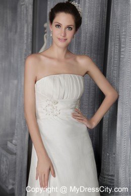 Appliques Empire Strapless Taffeta Wedding Dress with Brush Train