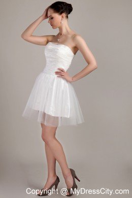 Strapless Short Tulle Beading and Ruching Beach Wedding Dress