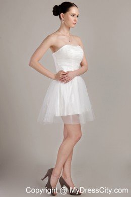 Strapless Short Tulle Beading and Ruching Beach Wedding Dress