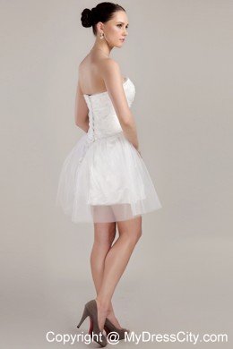 Strapless Short Tulle Beading and Ruching Beach Wedding Dress