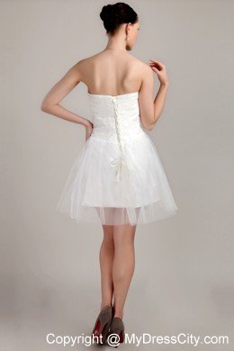 Strapless Short Tulle Beading and Ruching Beach Wedding Dress