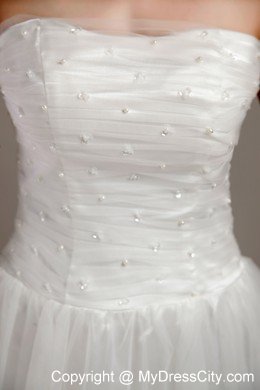 Strapless Short Tulle Beading and Ruching Beach Wedding Dress