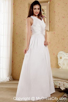 Column V-neck Floor-length Taffeta Bridal Dress with Flowers