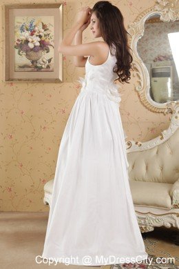 Column V-neck Floor-length Taffeta Bridal Dress with Flowers