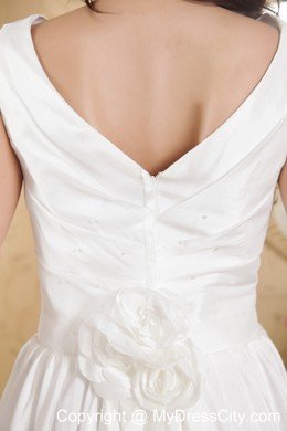 Column V-neck Floor-length Taffeta Bridal Dress with Flowers