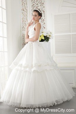 Organza Jeweled Neckline Beading and Ruching Bridal Gown