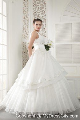 Organza Jeweled Neckline Beading and Ruching Bridal Gown