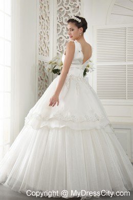 Organza Jeweled Neckline Beading and Ruching Bridal Gown