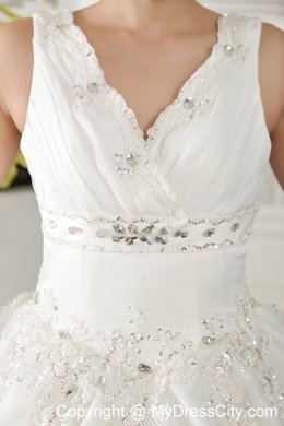 Organza Jeweled Neckline Beading and Ruching Bridal Gown