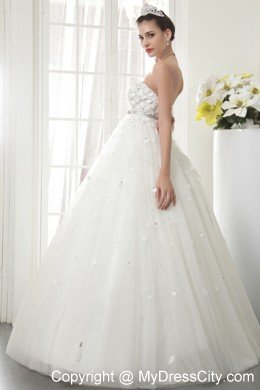 Strapless Floor-length Tulle Beading and Flowers Wedding Dress