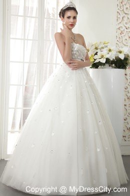 Strapless Floor-length Tulle Beading and Flowers Wedding Dress