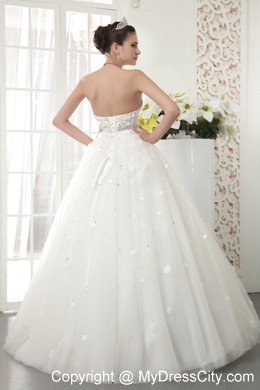 Strapless Floor-length Tulle Beading and Flowers Wedding Dress