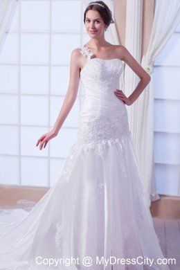 Exquisite Mermaid One Shoulder Organza Embroidery Bridal Gown