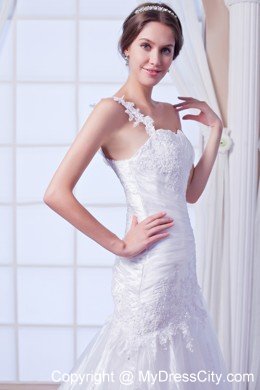 Exquisite Mermaid One Shoulder Organza Embroidery Bridal Gown