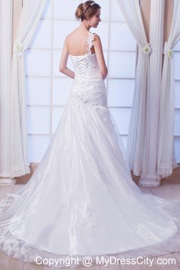 Exquisite Mermaid One Shoulder Organza Embroidery Bridal Gown