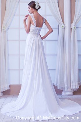 Appliques with Beading Empire Chiffon Wedding Dress with Straps