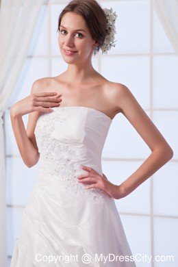 A-line Strapless Chiffon Appliques Wedding Dress with Court Train