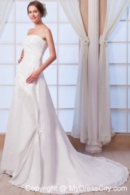 A-line Strapless Chiffon Appliques Wedding Dress with Court Train