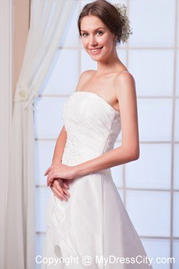 A-line Strapless Chiffon Appliques Wedding Dress with Court Train