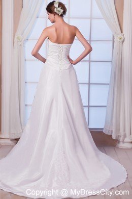 A-line Strapless Chiffon Appliques Wedding Dress with Court Train