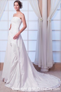 A-line Strapless Chiffon Appliques Wedding Dress with Court Train