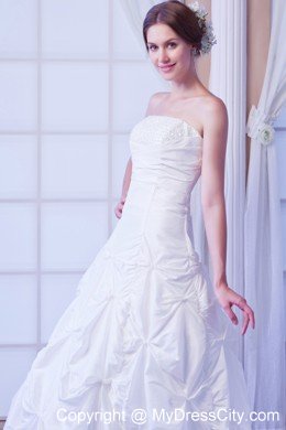 Taffeta and Sequins Strapless A-line Ankle-length Bridal Gown