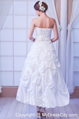 Taffeta and Sequins Strapless A-line Ankle-length Bridal Gown