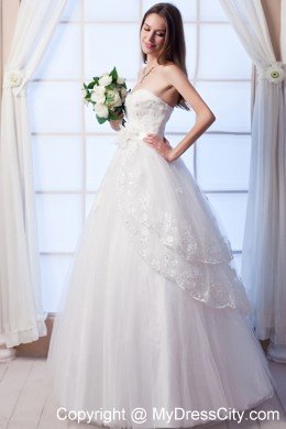 A-line Sweetheart Tulle Appliques and Flowers Wedding Dress