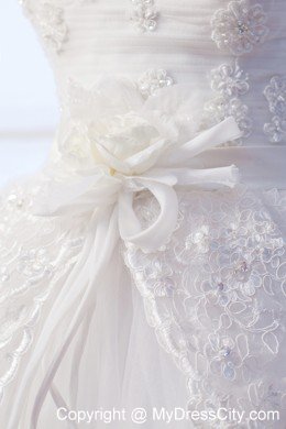 A-line Sweetheart Tulle Appliques and Flowers Wedding Dress