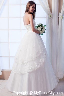 A-line Sweetheart Tulle Appliques and Flowers Wedding Dress