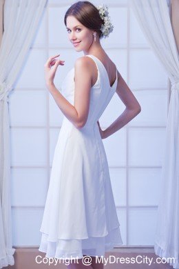 Simple A-line V-neck Knee-length Chiffon Beach Wedding Dress
