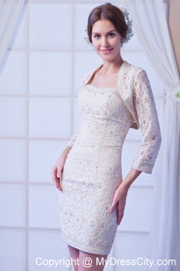 Champagne Mini-length Lace Beading Wedding Dress with Jacket