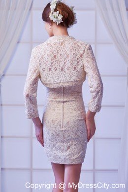 Champagne Mini-length Lace Beading Wedding Dress with Jacket