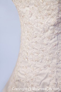 High-low Strapless Satin Wedding Dress with Add Stock Lace