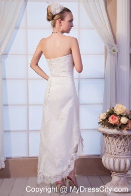 High-low Strapless Satin Wedding Dress with Add Stock Lace