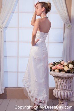 High-low Strapless Satin Wedding Dress with Add Stock Lace