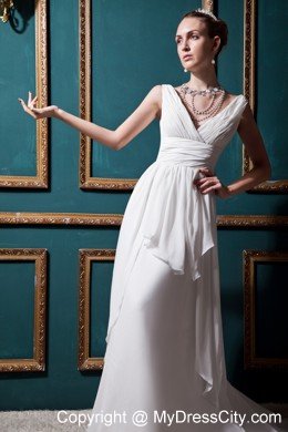 V-neck Empire Brush Train Chiffon Ruching Wedding Dress