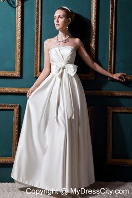 Jeweled Neckline Floor-length Taffeta Wedding Dress with Bows