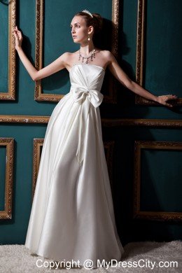 Jeweled Neckline Floor-length Taffeta Wedding Dress with Bows