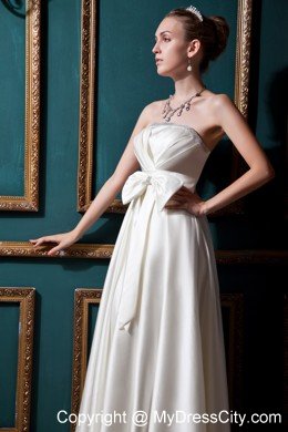 Jeweled Neckline Floor-length Taffeta Wedding Dress with Bows